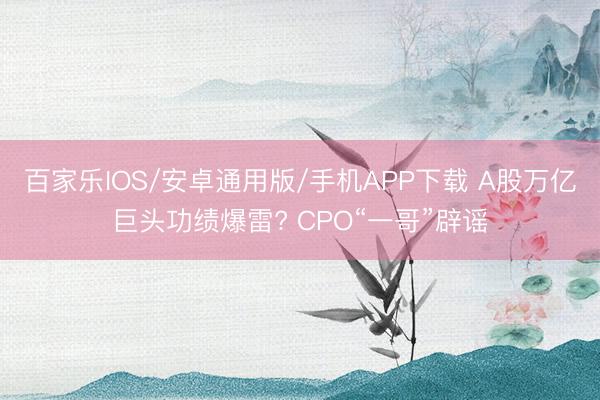 百家乐IOS/安卓通用版/手机APP下载 A股万亿巨头功绩爆雷? CPO“一哥”辟谣