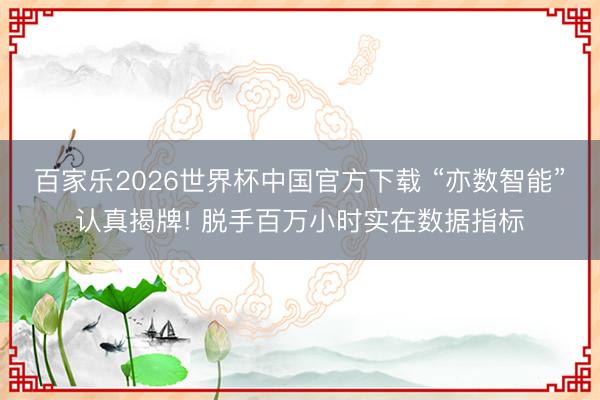 百家乐2026世界杯中国官方下载 “亦数智能”认真揭牌! 脱手百万小时实在数据指标